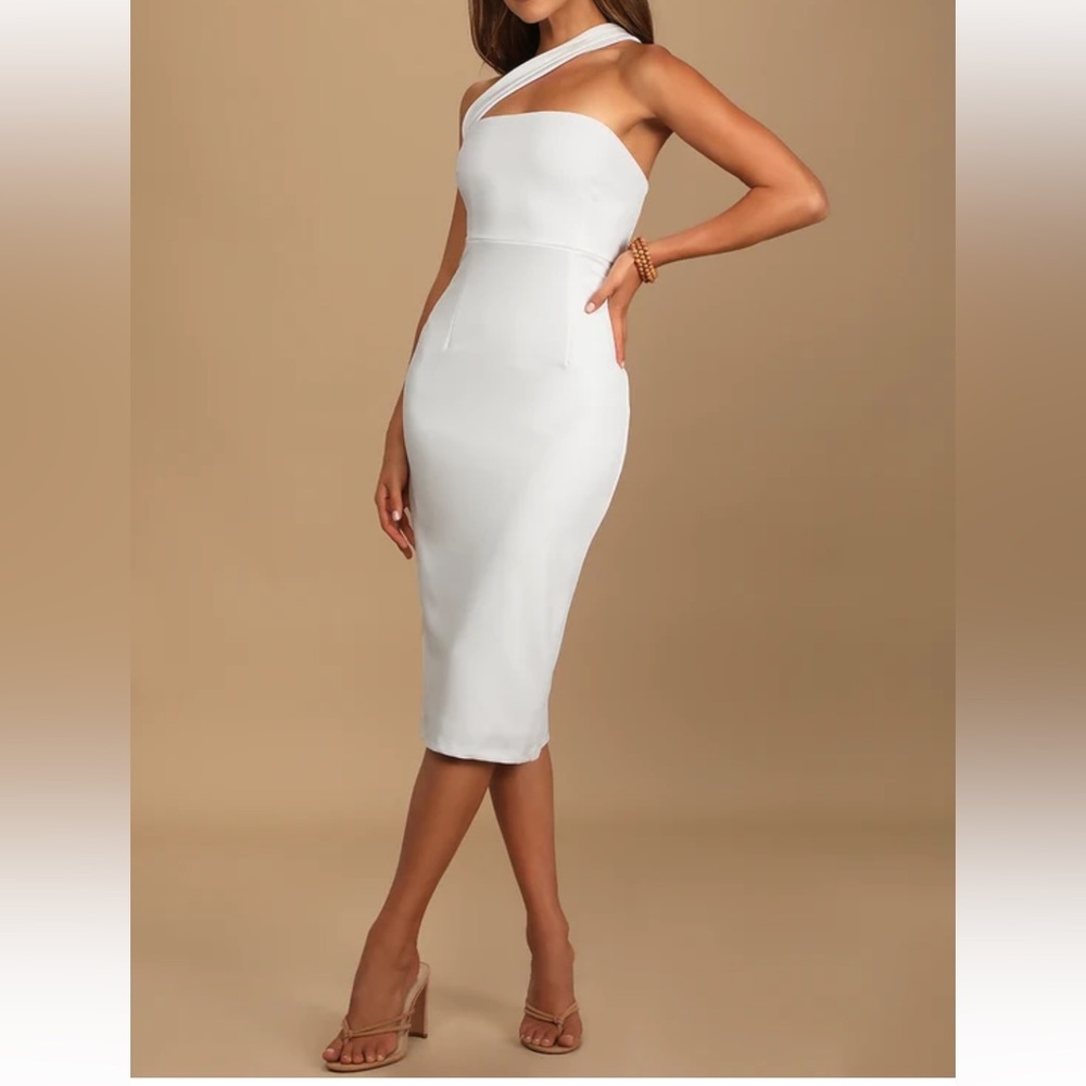 Ivory One-Shoulder Sleeveless Midi Dress